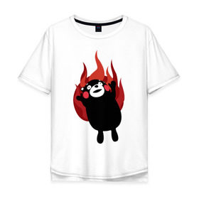 Мужская футболка хлопок Oversize с принтом Kumamon в Белгороде, 100% хлопок | свободный крой, круглый ворот, “спинка” длиннее передней части | fire | for | glory | hell | japan | of course | ofc | satan | the | иероглифы | кумамон | медведь | огонь | пожар | япония