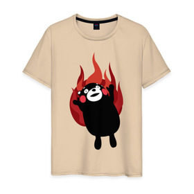 Мужская футболка хлопок с принтом Kumamon в Белгороде, 100% хлопок | прямой крой, круглый вырез горловины, длина до линии бедер, слегка спущенное плечо. | fire | for | glory | hell | japan | of course | ofc | satan | the | иероглифы | кумамон | медведь | огонь | пожар | япония