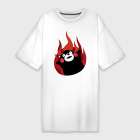 Платье-футболка хлопок с принтом Kumamon поджигает в Белгороде,  |  | fire | for | glory | hell | japan | of course | ofc | satan | the | иероглифы | кумамон | медведь | огонь | пожар | япония