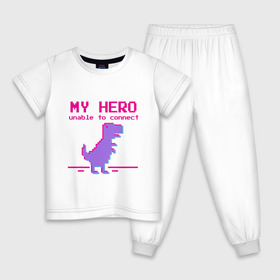 Детская пижама хлопок с принтом Pixel Hero в Белгороде, 100% хлопок |  брюки и футболка прямого кроя, без карманов, на брюках мягкая резинка на поясе и по низу штанин
 | Тематика изображения на принте: 8 bit | pixel | pixelart | t rex | пиксель | пиксельарт | рекс | тираннозавр