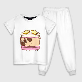 Детская пижама хлопок с принтом Мопс Пироженко в Белгороде, 100% хлопок |  брюки и футболка прямого кроя, без карманов, на брюках мягкая резинка на поясе и по низу штанин
 | Тематика изображения на принте: fastfood | junkfood | pug | еда | макарун | мопс | пирожное | пончик | сладость | собака | фастфуд