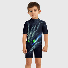Детский купальный костюм 3D с принтом ночная фурия в Белгороде, Полиэстер 85%, Спандекс 15% | застежка на молнии на спине | how to train your dragon | night fury | беззубик | дракон | как приручить дракона | ночная фурия