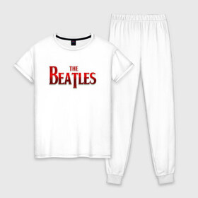 Женская пижама хлопок с принтом The Beatles в Белгороде, 100% хлопок | брюки и футболка прямого кроя, без карманов, на брюках мягкая резинка на поясе и по низу штанин | битлз | британская | группа | джон леннон | джордж харрисон | ливерпуль | пол маккартни | ринго старр | рок