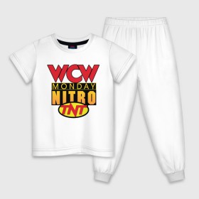Детская пижама хлопок с принтом WCW Monday Night Nitro в Белгороде, 100% хлопок |  брюки и футболка прямого кроя, без карманов, на брюках мягкая резинка на поясе и по низу штанин
 | nitro | wcw | wrestling | рестлинг