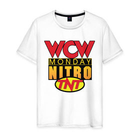 Мужская футболка хлопок с принтом WCW Monday Night Nitro в Белгороде, 100% хлопок | прямой крой, круглый вырез горловины, длина до линии бедер, слегка спущенное плечо. | nitro | wcw | wrestling | рестлинг