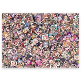 Поздравительная открытка с принтом Ахегао цвет в Белгороде, 100% бумага | плотность бумаги 280 г/м2, матовая, на обратной стороне линовка и место для марки
 | Тематика изображения на принте: ahegao | anime | color | manga | аниме | ахегао | коллаж | комиксы | лицо | манга | паттрен | цветной