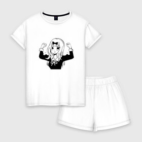 Женская пижама с шортиками хлопок с принтом Чика Фудзивара в Белгороде, 100% хлопок | футболка прямого кроя, шорты свободные с широкой мягкой резинкой | kaguya sama: love is war | аниме | тика фудзивара
