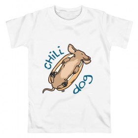 Мужская футболка хлопок с принтом Chill Dog в Белгороде, 100% хлопок | прямой крой, круглый вырез горловины, длина до линии бедер, слегка спущенное плечо. | Тематика изображения на принте: 