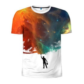 Мужская футболка 3D спортивная с принтом Красим космос в Белгороде, 100% полиэстер с улучшенными характеристиками | приталенный силуэт, круглая горловина, широкие плечи, сужается к линии бедра | galaxy | space | галактика | звезды | космос | красит | прикольный принт | цветной космос