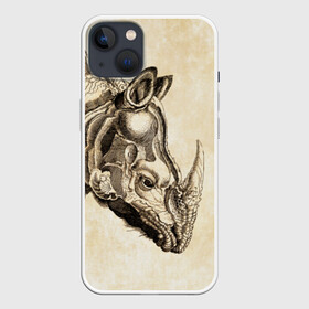 Чехол для iPhone 13 с принтом Носорог (гравюра Дюрера) в Белгороде,  |  | rhinoceros | гравюра | индия | латы | млекопитающий | непарнокопытный | рог | холст | чешуя