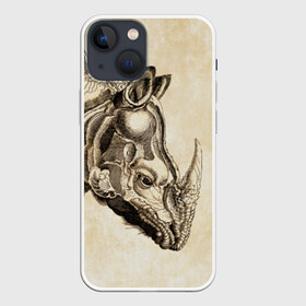 Чехол для iPhone 13 mini с принтом Носорог (гравюра Дюрера) в Белгороде,  |  | rhinoceros | гравюра | индия | латы | млекопитающий | непарнокопытный | рог | холст | чешуя