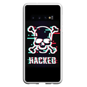 Чехол для Samsung Galaxy S10 с принтом Pirate sign в Белгороде, Силикон | Область печати: задняя сторона чехла, без боковых панелей | Тематика изображения на принте: attack | bones | glitch | hacked | hacker | pirate | sign | skull | symbol | text | warning | атака | взломанный | глюк | знак | кости | пиратский | предупреждение | символ | текст | хакер | череп