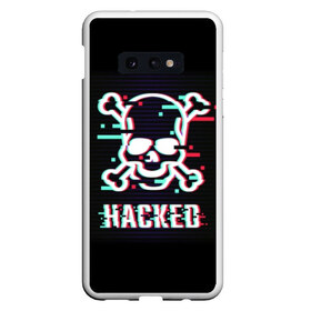 Чехол для Samsung S10E с принтом Pirate sign в Белгороде, Силикон | Область печати: задняя сторона чехла, без боковых панелей | Тематика изображения на принте: attack | bones | glitch | hacked | hacker | pirate | sign | skull | symbol | text | warning | атака | взломанный | глюк | знак | кости | пиратский | предупреждение | символ | текст | хакер | череп