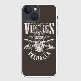 Чехол для iPhone 13 mini с принтом Vikings в Белгороде,  |  | beard | bird | black | crow | death | emblem | evil | logo | mustache | retro | sign | skull | symbol | vikings | vintage | warriors | weapon | агрессия | борода | викинги | воины | ворона | зло | знак | кос | логотип | мечи | надпись | оружие | птица | р