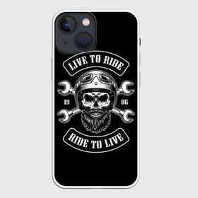 Чехол для iPhone 13 mini с принтом Vintage motorcycle label в Белгороде,  |  | beard | biker | emblem | font | for | helmet | inscripti | logo | monochrome | motorcycle | mustache | retro | ride | sign | skull | sticker | vintage | байкер | борода | для | знак | инструмент | кататься | ключи | логотип | люблю | мотоцикл | 