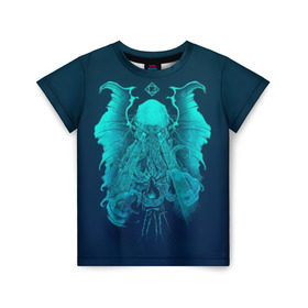 Детская футболка 3D с принтом Ктулху в Белгороде, 100% гипоаллергенный полиэфир | прямой крой, круглый вырез горловины, длина до линии бедер, чуть спущенное плечо, ткань немного тянется | Тематика изображения на принте: ктулху | монстр | фэнтези | чудище