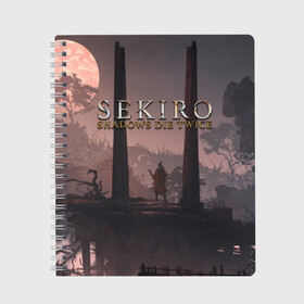 Тетрадь с принтом Sekiro Shadows Die Twice в Белгороде, 100% бумага | 48 листов, плотность листов — 60 г/м2, плотность картонной обложки — 250 г/м2. Листы скреплены сбоку удобной пружинной спиралью. Уголки страниц и обложки скругленные. Цвет линий — светло-серый
 | Тематика изображения на принте: bloodborne | dark souls | game | sekiro | sekiro: shadows die twice | бладборн | дарк солс | игры | иероглиф | кандзи | секиро | тень умирает дважды | японские