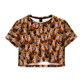 Женская футболка Cropp-top с принтом Упоротые лисы в Белгороде, 100% полиэстер | круглая горловина, длина футболки до линии талии, рукава с отворотами | fox | животные | лис | лиса | лисичка | мем | паттрен | рыжий | толпа | упортый | фыр фыр