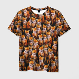 Мужская футболка 3D с принтом Упоротые лисы в Белгороде, 100% полиэфир | прямой крой, круглый вырез горловины, длина до линии бедер | Тематика изображения на принте: fox | животные | лис | лиса | лисичка | мем | паттрен | рыжий | толпа | упортый | фыр фыр