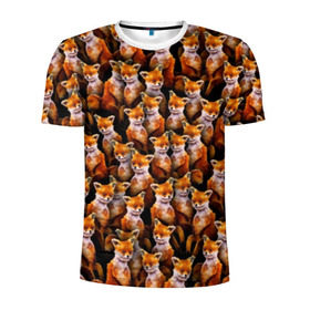 Мужская футболка 3D спортивная с принтом Упоротые лисы в Белгороде, 100% полиэстер с улучшенными характеристиками | приталенный силуэт, круглая горловина, широкие плечи, сужается к линии бедра | fox | животные | лис | лиса | лисичка | мем | паттрен | рыжий | толпа | упортый | фыр фыр