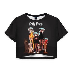 Женская футболка 3D укороченная с принтом Sally Face в Белгороде, 100% полиэстер | круглая горловина, длина футболки до линии талии, рукава с отворотами | blue | diane | face | fisher | gizmo | henry | johnson | killer | larry | sally | генри | гизмо | джонсон | диана | ларри | лицо | салли | фейс | фишер
