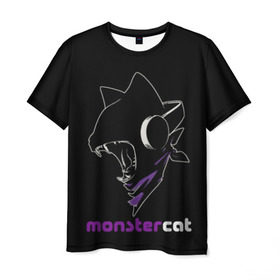 Мужская футболка 3D с принтом Monstercat в Белгороде, 100% полиэфир | прямой крой, круглый вырез горловины, длина до линии бедер | Тематика изображения на принте: monstercat | клуб | клубная музыка | кот | котенок | кошка | лейбл | монстар | монстар кет | монстер | музыка | танцевальная музыка | электронная | электронная музыка