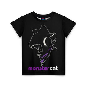 Детская футболка 3D с принтом Monstercat в Белгороде, 100% гипоаллергенный полиэфир | прямой крой, круглый вырез горловины, длина до линии бедер, чуть спущенное плечо, ткань немного тянется | monstercat | клуб | клубная музыка | кот | котенок | кошка | лейбл | монстар | монстар кет | монстер | музыка | танцевальная музыка | электронная | электронная музыка