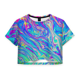 Женская футболка 3D укороченная с принтом голографические волны в Белгороде, 100% полиэстер | круглая горловина, длина футболки до линии талии, рукава с отворотами | 