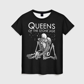 Женская футболка 3D с принтом Queens of the Stone Age в Белгороде, 100% полиэфир ( синтетическое хлопкоподобное полотно) | прямой крой, круглый вырез горловины, длина до линии бедер | josh homme | metal | qotsa | queens of the stone age | rock | группы | метал | музыка | рок