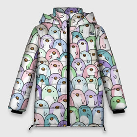 Женская зимняя куртка 3D с принтом Цветные Пингвинчики в Белгороде, верх — 100% полиэстер; подкладка — 100% полиэстер; утеплитель — 100% полиэстер | длина ниже бедра, силуэт Оверсайз. Есть воротник-стойка, отстегивающийся капюшон и ветрозащитная планка. 

Боковые карманы с листочкой на кнопках и внутренний карман на молнии | colors | cute | детский | лапочка | милый | мимими | паттерн | пингвин | северный полюс | стая | толпа