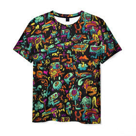 Мужская футболка 3D с принтом Кислотный Диджей в Белгороде, 100% полиэфир | прямой крой, круглый вырез горловины, длина до линии бедер | dj | живопись | кислота | краски | монстры | музыка | пластинка | психоделика | яркий