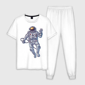 Мужская пижама хлопок с принтом Космонавт BIGSPACE в Белгороде, 100% хлопок | брюки и футболка прямого кроя, без карманов, на брюках мягкая резинка на поясе и по низу штанин
 | без фона | космонавт | космос