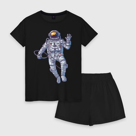 Женская пижама с шортиками хлопок с принтом Космонавт BIGSPACE в Белгороде, 100% хлопок | футболка прямого кроя, шорты свободные с широкой мягкой резинкой | без фона | космонавт | космос