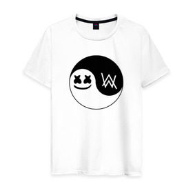 Мужская футболка хлопок с принтом Marshmello VS Alan Walker в Белгороде, 100% хлопок | прямой крой, круглый вырез горловины, длина до линии бедер, слегка спущенное плечо. | Тематика изображения на принте: 