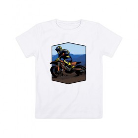 Детская футболка хлопок с принтом Мотоклист в Белгороде, 100% хлопок | круглый вырез горловины, полуприлегающий силуэт, длина до линии бедер | moto | байк | байкер | мото | мото спорт | мотоспорт | мотоцикл | мотоциклист