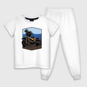Детская пижама хлопок с принтом Мотоклист в Белгороде, 100% хлопок |  брюки и футболка прямого кроя, без карманов, на брюках мягкая резинка на поясе и по низу штанин
 | moto | байк | байкер | мото | мото спорт | мотоспорт | мотоцикл | мотоциклист