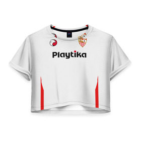 Женская футболка 3D укороченная с принтом Sevilla FC (2018-2019) в Белгороде, 100% полиэстер | круглая горловина, длина футболки до линии талии, рукава с отворотами | 