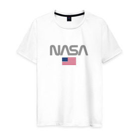 Мужская футболка хлопок с принтом Nasa USA в Белгороде, 100% хлопок | прямой крой, круглый вырез горловины, длина до линии бедер, слегка спущенное плечо. | nasa | space | usa | звезды | космос | наса | планеты