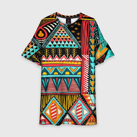 Детское платье 3D с принтом Африканский стиль  в Белгороде, 100% полиэстер | прямой силуэт, чуть расширенный к низу. Круглая горловина, на рукавах — воланы | africa | african | pattern | style | trend | африка | африканский стиль | геометрия | мода | орнамент | паттерн | стиль | тренд