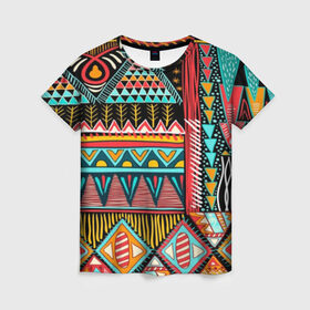 Женская футболка 3D с принтом Африканский стиль в Белгороде, 100% полиэфир ( синтетическое хлопкоподобное полотно) | прямой крой, круглый вырез горловины, длина до линии бедер | africa | african | pattern | style | trend | африка | африканский стиль | геометрия | мода | орнамент | паттерн | стиль | тренд