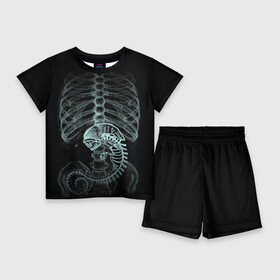 Детский костюм с шортами 3D с принтом Чужой на Рентгене в Белгороде,  |  | Тематика изображения на принте: alien | больница | больной | внутренний мир | врач | клиника | кости | пациент | ребра | рентген | скелет | снимок | хищник