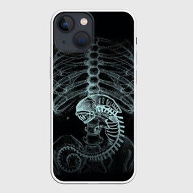 Чехол для iPhone 13 mini с принтом Чужой на Рентгене в Белгороде,  |  | alien | больница | больной | внутренний мир | врач | клиника | кости | пациент | ребра | рентген | скелет | снимок | хищник