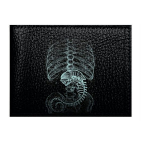 Обложка для студенческого билета с принтом Чужой на Рентгене в Белгороде, натуральная кожа | Размер: 11*8 см; Печать на всей внешней стороне | Тематика изображения на принте: alien | больница | больной | внутренний мир | врач | клиника | кости | пациент | ребра | рентген | скелет | снимок | хищник