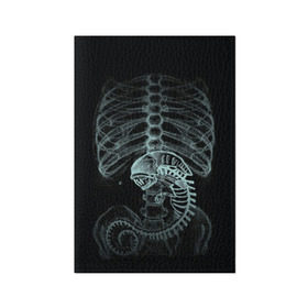 Обложка для паспорта матовая кожа с принтом Чужой на Рентгене  в Белгороде, натуральная матовая кожа | размер 19,3 х 13,7 см; прозрачные пластиковые крепления | Тематика изображения на принте: alien | больница | больной | внутренний мир | врач | клиника | кости | пациент | ребра | рентген | скелет | снимок | хищник