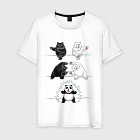 Мужская футболка хлопок с принтом Панда превращение в Белгороде, 100% хлопок | прямой крой, круглый вырез горловины, длина до линии бедер, слегка спущенное плечо. | 