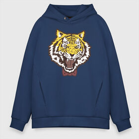 Мужское худи Oversize хлопок с принтом Yuri Plisetsky Style Tiger в Белгороде, френч-терри — 70% хлопок, 30% полиэстер. Мягкий теплый начес внутри —100% хлопок | боковые карманы, эластичные манжеты и нижняя кромка, капюшон на магнитной кнопке | tiger | yuri on ice | yuri plisetsky | тигр | юри на льду | юрий плисецкий