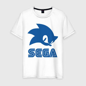 Мужская футболка хлопок с принтом Sonic Sega в Белгороде, 100% хлопок | прямой крой, круглый вырез горловины, длина до линии бедер, слегка спущенное плечо. | sega | sonic | еж соник | сега | соник