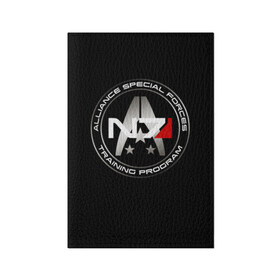 Обложка для паспорта матовая кожа с принтом Mass Effect в Белгороде, натуральная матовая кожа | размер 19,3 х 13,7 см; прозрачные пластиковые крепления | Тематика изображения на принте: andromeda | n7 | игры | компьютерные игры | масс эффект