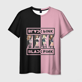 Мужская футболка 3D с принтом BlackPink  в Белгороде, 100% полиэфир | прямой крой, круглый вырез горловины, длина до линии бедер | black | blackpink | chae | jennie | jisoo | k pop | kim | lalisa | lisa | manoban | park | pink | rose | young | дженни | джису | ён | ким | лалиса | лиса | манобан | пак | розэ | че