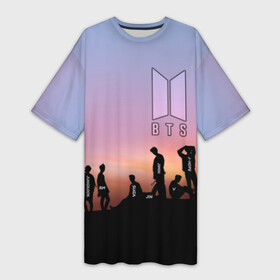 Платье-футболка 3D с принтом BTS on the Sunset в Белгороде,  |  | army | hip hop | j hope | jimin | jin | jungkook | k pop | rap | rm | suga | v | джей хоуп | джин | закат | контур | рм | рэп | силуэт | чи мин | чон гук | шуга